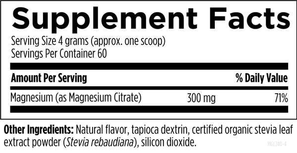 MagCitrate Powder 240 g (8.5 oz) powder supplement facts image