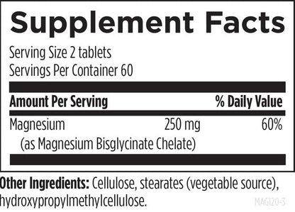 Magnesium Chelate 120 tablets supplement facts image