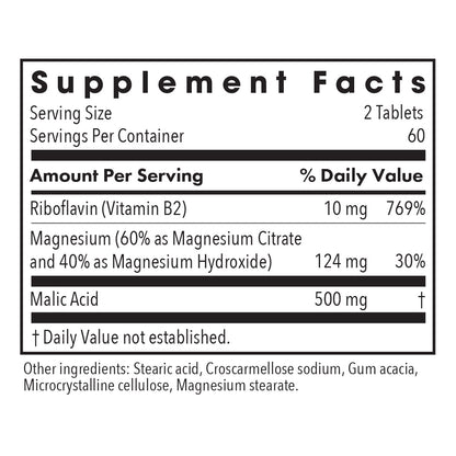 Magnesium Malate Forte - supplement fact label with Riboflavin, Magnesium and Malic Acid