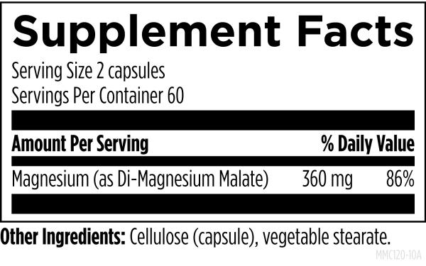 Magnesium Malate 120 capsules supplement facts image