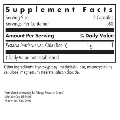 Mastica® - supplement fact label with Pistacia lentischus var. Chia