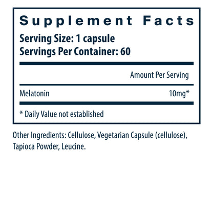 Vital Nutrients Melatonin 10mg/serving dietary supplement facts.