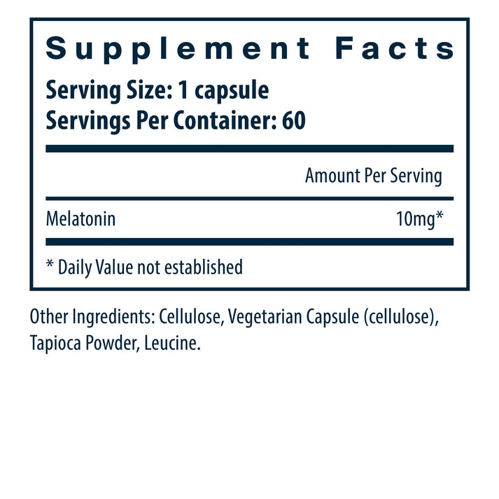 Vital Nutrients Melatonin 10mg/serving dietary supplement facts.