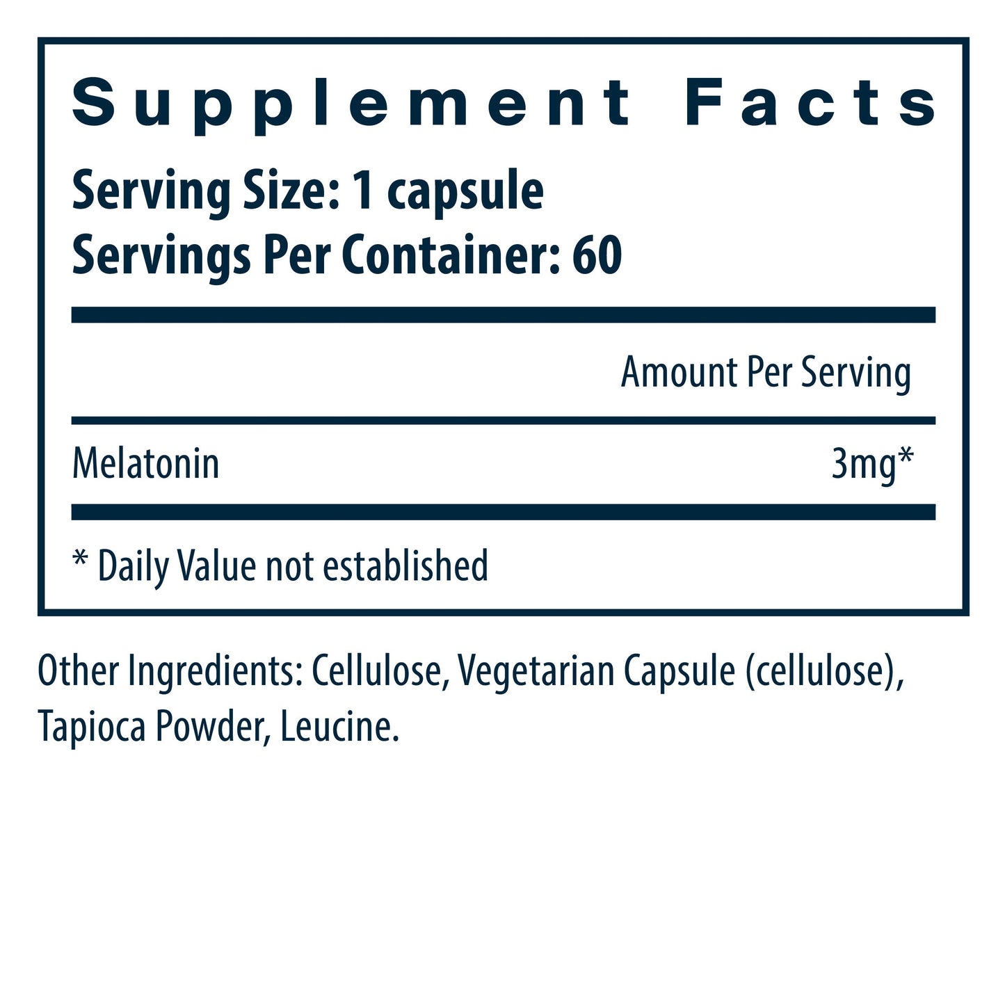 Vital Nutrients Melatonin 3mg/serving dietary supplement facts.