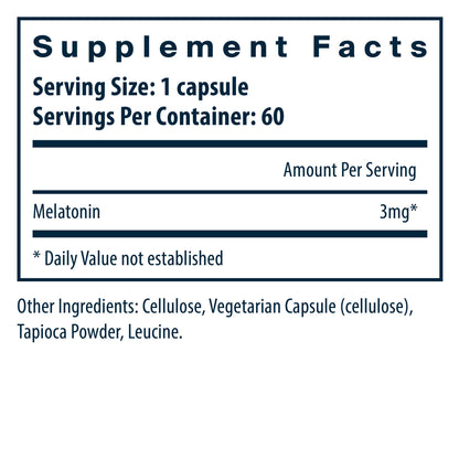 Vital Nutrients Melatonin 3mg/serving dietary supplement facts.