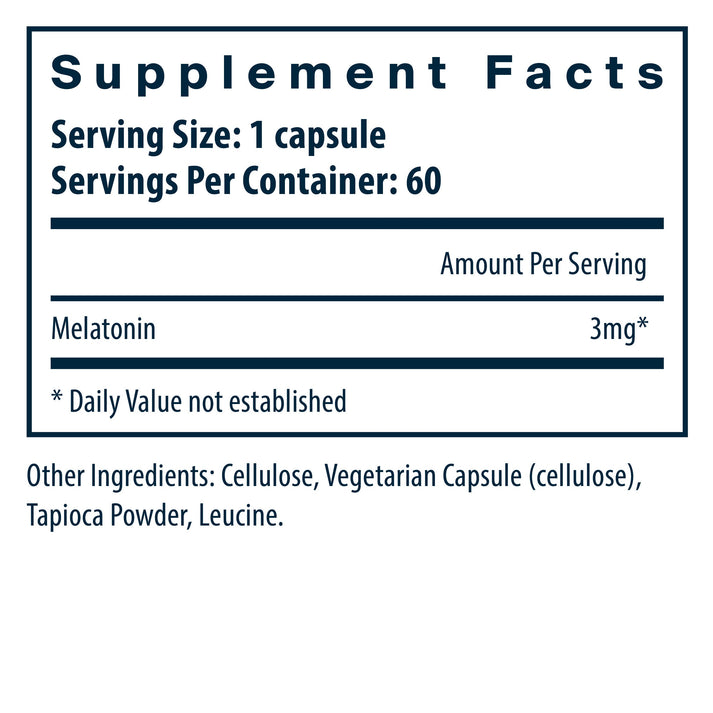 Vital Nutrients Melatonin 3mg/serving dietary supplement facts.