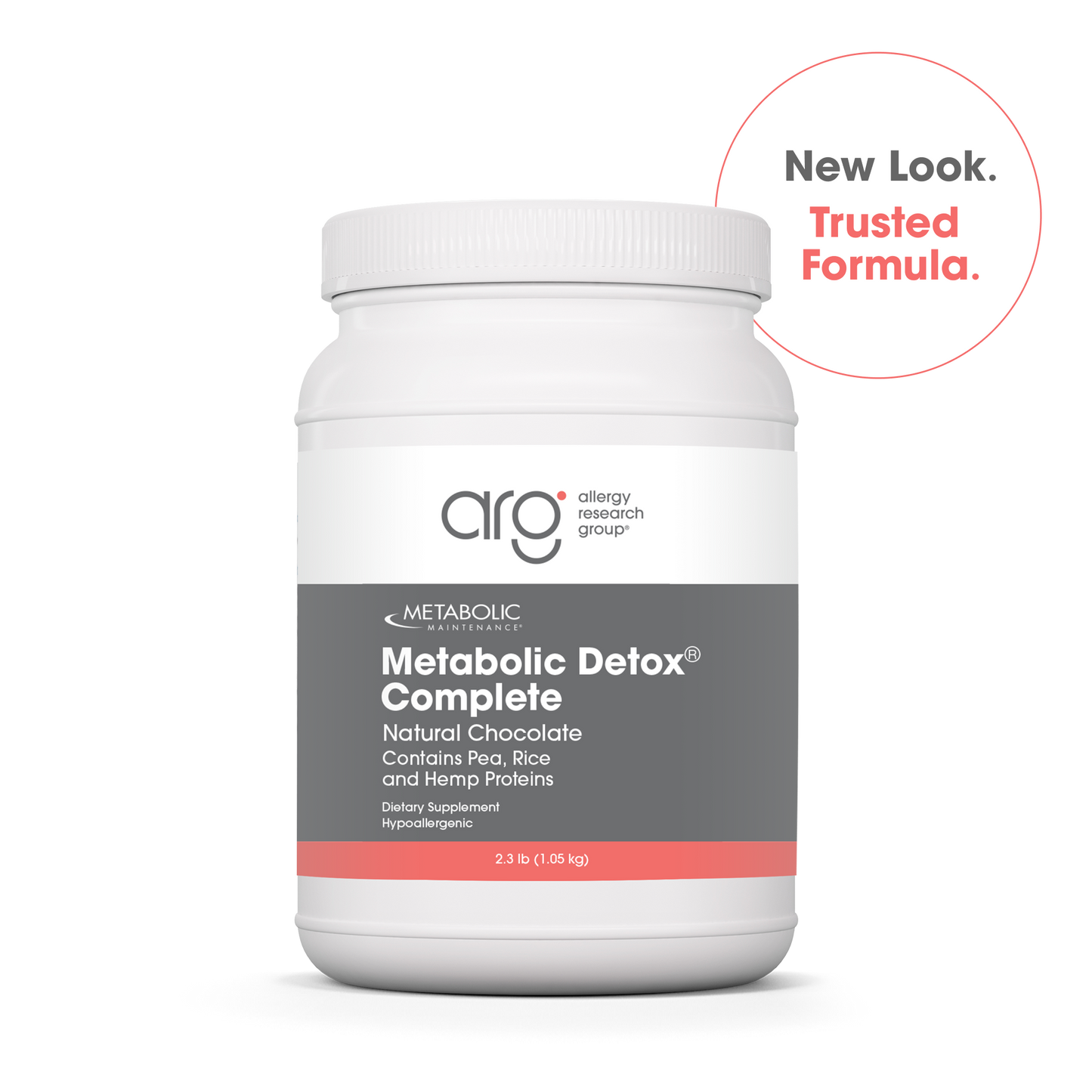 Metabolic Detox Complete natural chocolate supplement bottle with New Look Trusted Formula badge