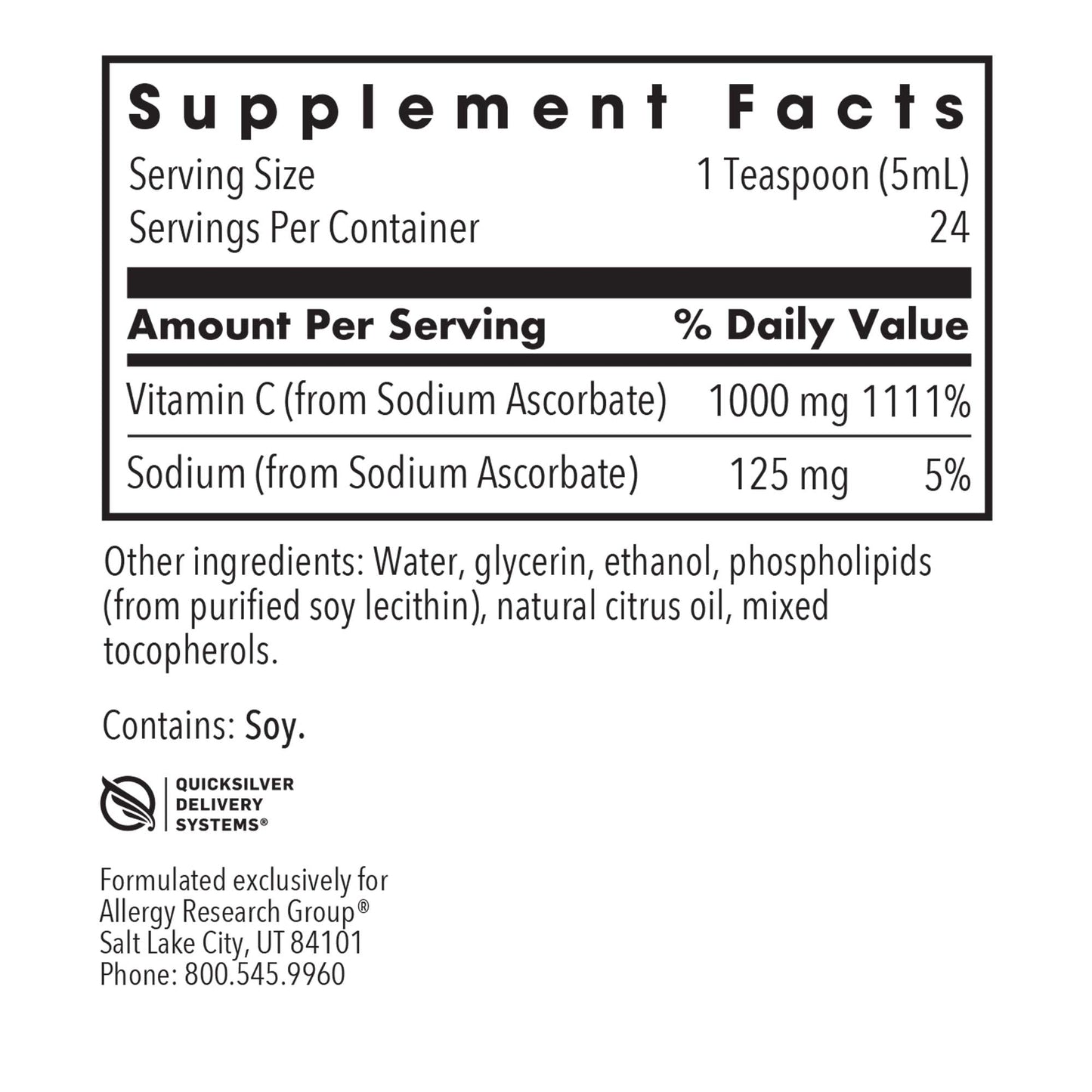 Micro Liposomal C - supplement fact label with Vitamin C and Sodium