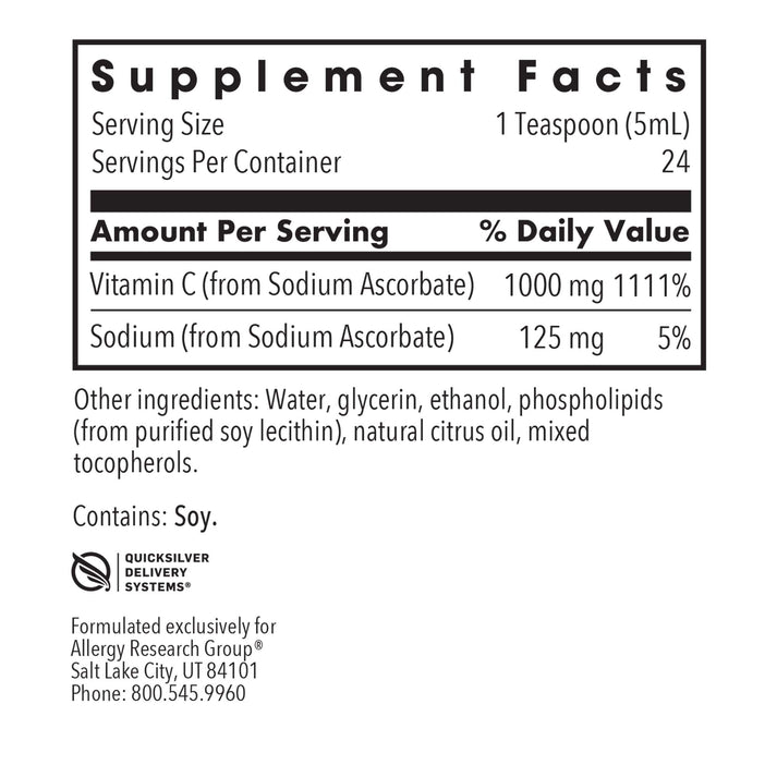Micro Liposomal C - supplement fact label with Vitamin C and Sodium