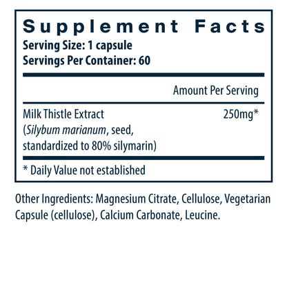 Vital Nutrients Milk Thistle Extract supplement facts.