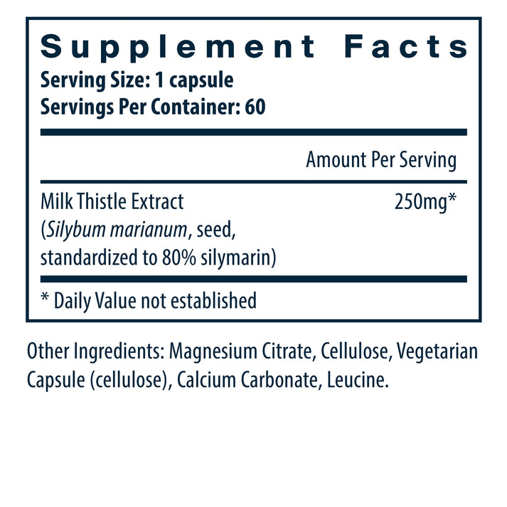 Vital Nutrients Milk Thistle Extract supplement facts.