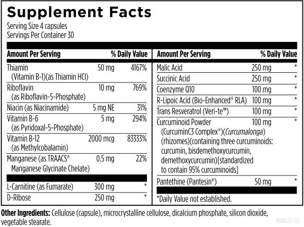 Mitochondrial NRG™ 120 capsules supplement facts image