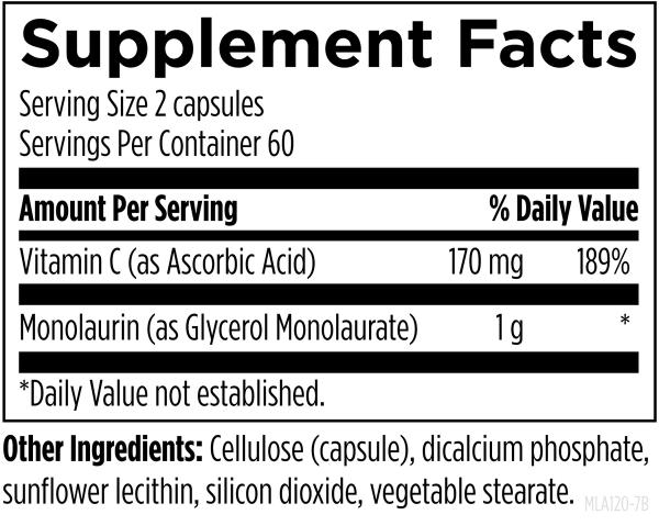 Monolaurin-Avail™ 120 capsules supplement facts image