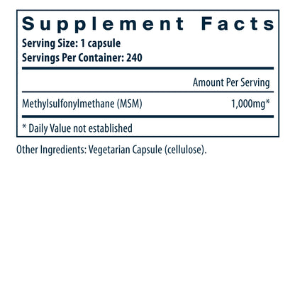 Vital Nutrients MSM dietary supplement facts.