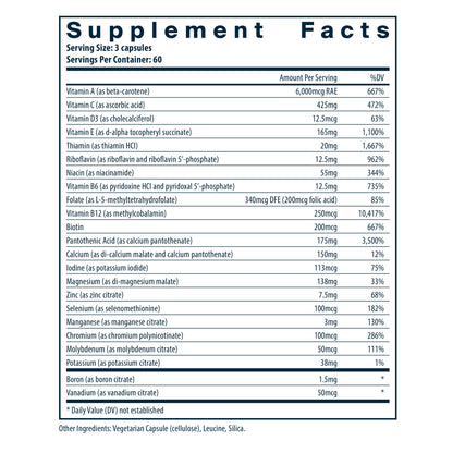 Vital Nutrients Multi-Nutrients 3 Citrate/Malate Formula (without Copper & without Iron) dietary supplement facts.