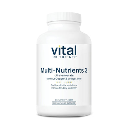 Vital Nutrients Multi-Nutrients 3 Citrate/Malate Formula (without Copper & without Iron) dietary supplement.