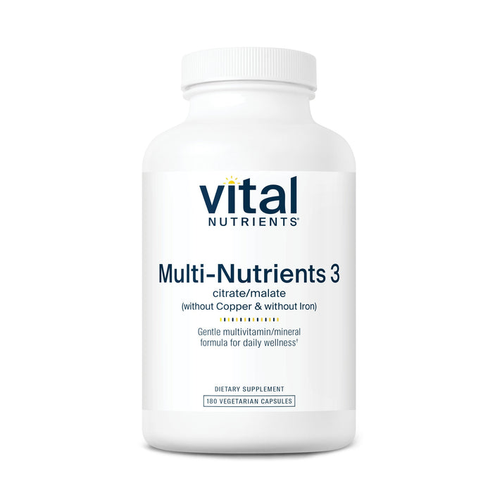 Vital Nutrients Multi-Nutrients 3 Citrate/Malate Formula (without Copper & without Iron) dietary supplement.