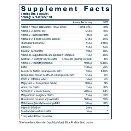 Vital Nutrients Multi-Nutrients 5 Ultra Antioxidant Formula (Boron, Copper, and Iron Free) multivitamin dietary supplement facts.
