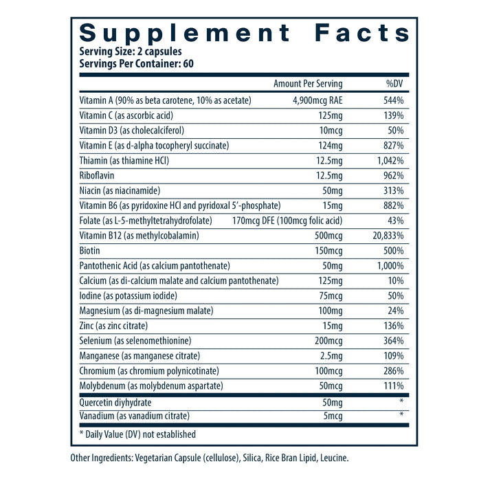 Vital Nutrients Multi-Nutrients 5 Ultra Antioxidant Formula (Boron, Copper, and Iron Free) multivitamin dietary supplement facts.