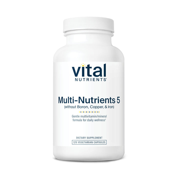 Vital Nutrients Multi-Nutrients 5 Ultra Antioxidant Formula (Boron, Copper, and Iron Free) multivitamin dietary supplement.