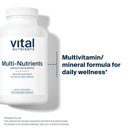 Vital Nutrients Multi-Nutrients (No Iron or Iodine) is a multivitamin and mineral formula for daily wellness.*