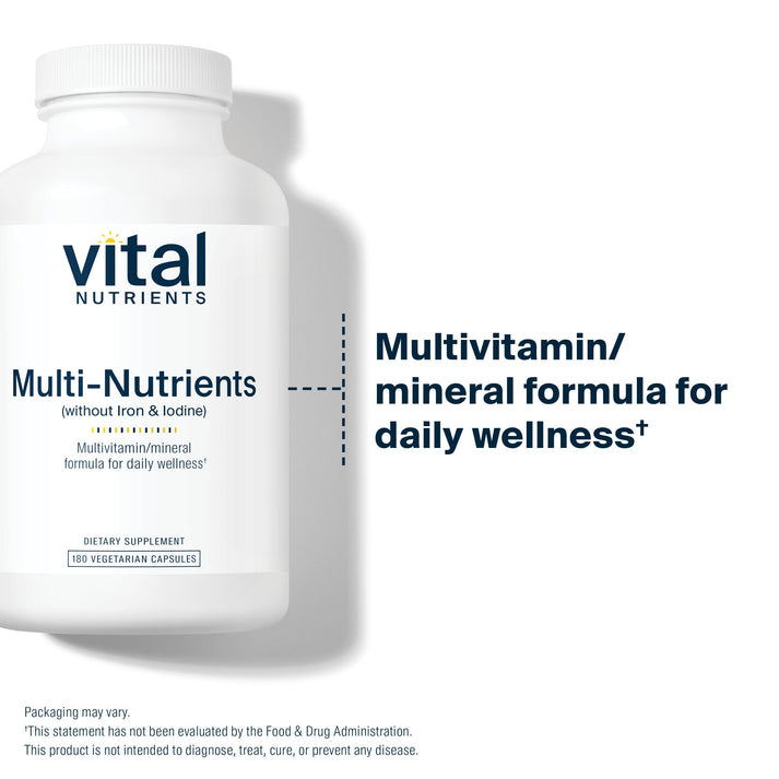 Vital Nutrients Multi-Nutrients (No Iron or Iodine) is a multivitamin and mineral formula for daily wellness.*