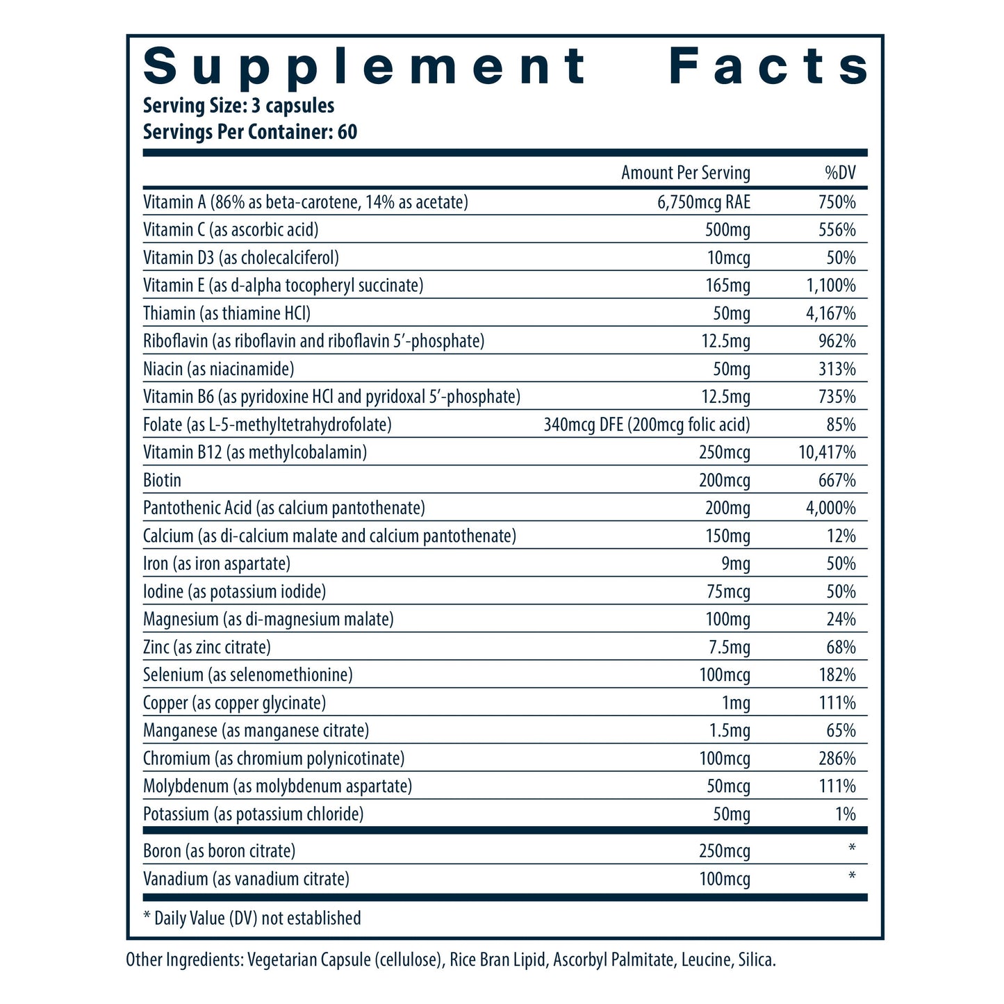 Vital Nutrients Multi-Nutrients 1 dietary supplement facts.