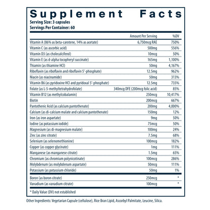 Vital Nutrients Multi-Nutrients 1 dietary supplement facts.