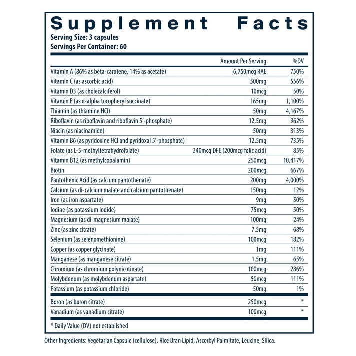 Vital Nutrients Multi-Nutrients 1 dietary supplement facts.