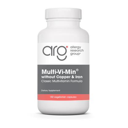 Allergy Research Group Multi-Vi-Min without Copper and Iron multivitamin bottle for foundational daily nutrition and mineral support