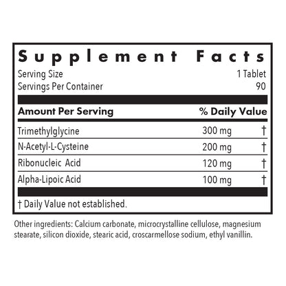 NAC Enhanced - supplement fact label with Trimethlglycine, N-Acetyl-L-Cysteine and more