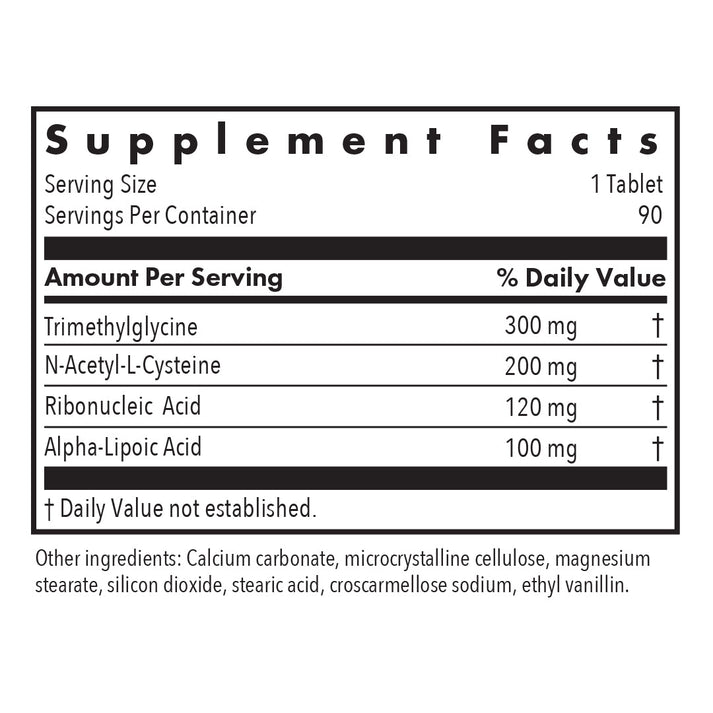 NAC Enhanced - supplement fact label with Trimethlglycine, N-Acetyl-L-Cysteine and more