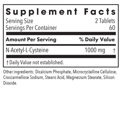 NAC N-Acetyl-L-Cysteine - supplement fact label with N-Acetyl-L-Cysteine