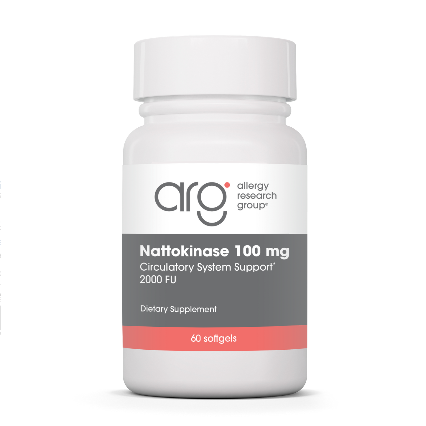 Allergy Research Group Nattokinase 100 mg - 60 softgels bottle front label