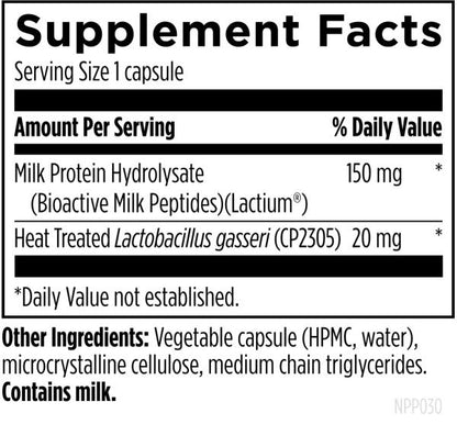 NeuroCalm Peptide 30 Vegetarian Capsules Supplement Facts Image