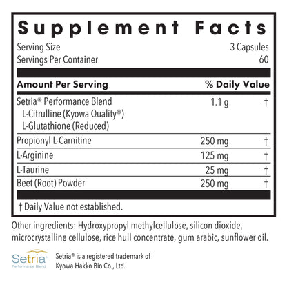NO Inducers* - supplement fact label with Setria, Propionyl L-Carnitine and more