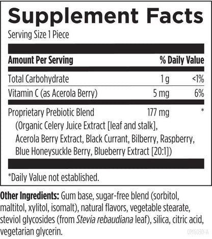 NOx Oral Microbiome Gum 30 Pieces Supplement Facts Image