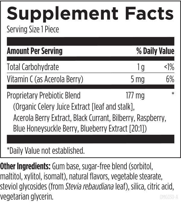 NOx Oral Microbiome Gum 30 Pieces Supplement Facts Image