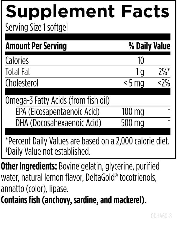 OmegAvail™ Ultra DHA 60 softgels supplement facts image