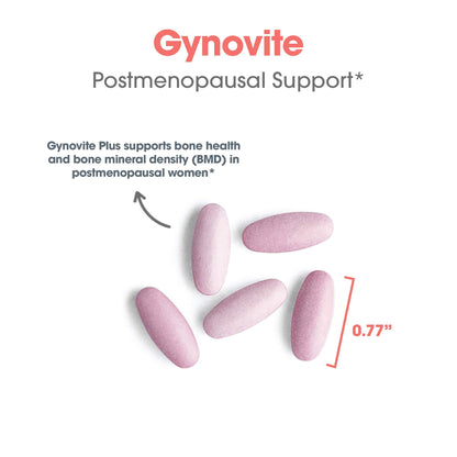 Gynovite women's multivitamin for postmenopause suggested use graphic showing six tablets daily with meals
