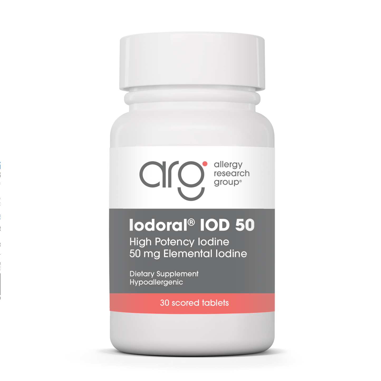 Allergy Research Group Optimox® Iodoral® 50 mg - 30 scored tablets bottle front label
