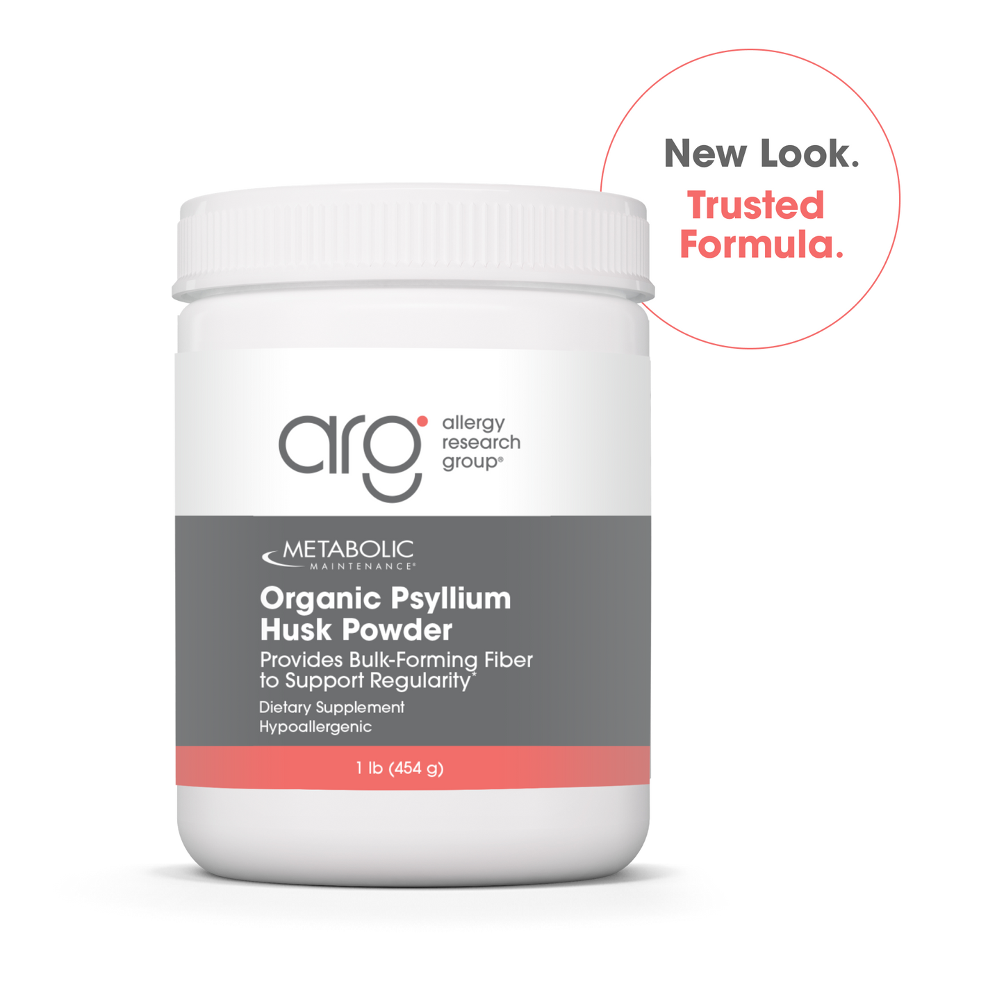 Metabolic Maintenance Organic Psyllium Husk Powder bottle with New Look Trusted Formula badge