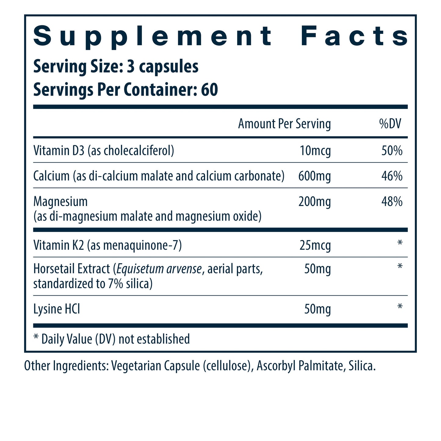 Vital Nutrients Osteo-Nutrients with Vitamins D3 and K2-7 dietary supplement facts.