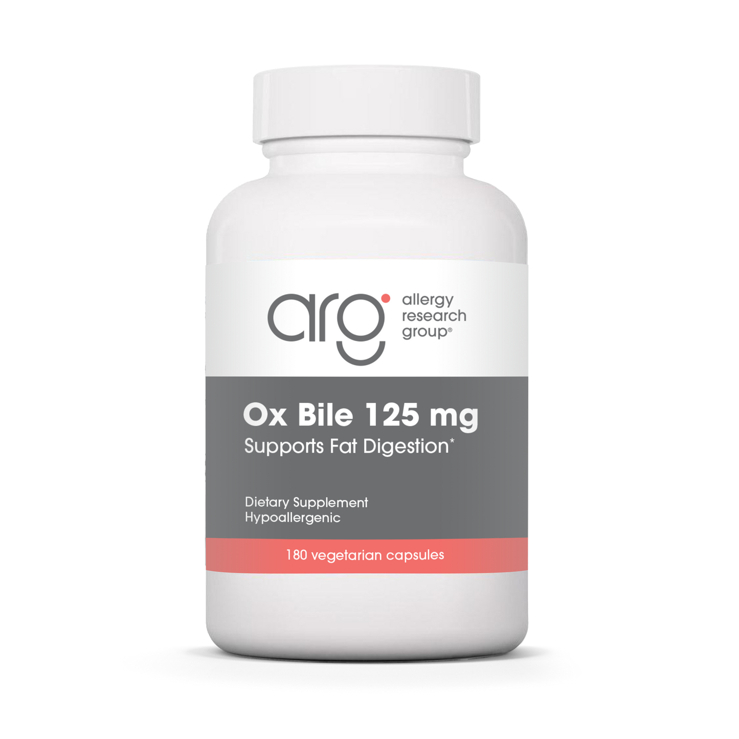 Allergy Research Group Ox Bile 125 mg - 180 vegetarian capsules bottle front label