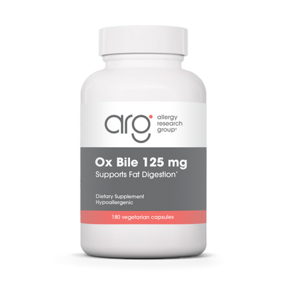 Allergy Research Group Ox Bile 125 mg - 180 vegetarian capsules bottle front label