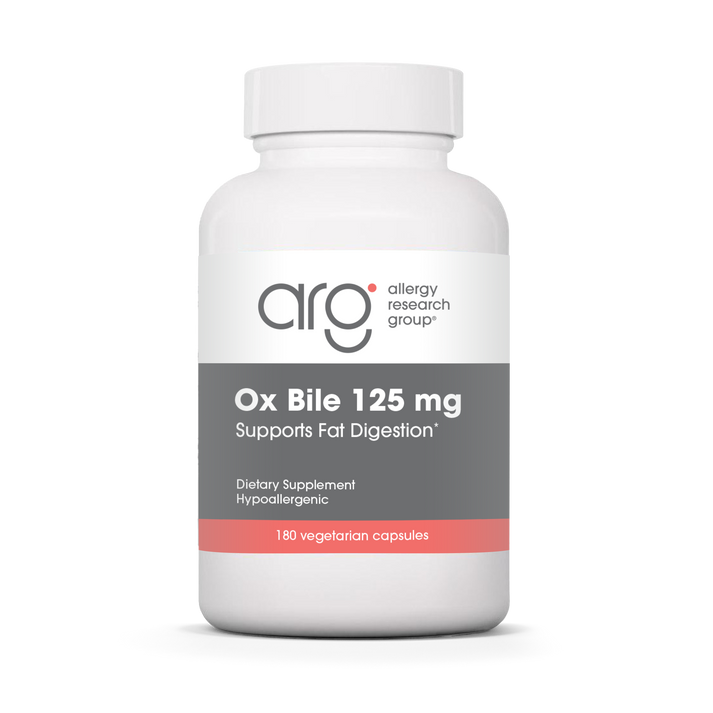 Allergy Research Group Ox Bile 125 mg - 180 vegetarian capsules bottle front label