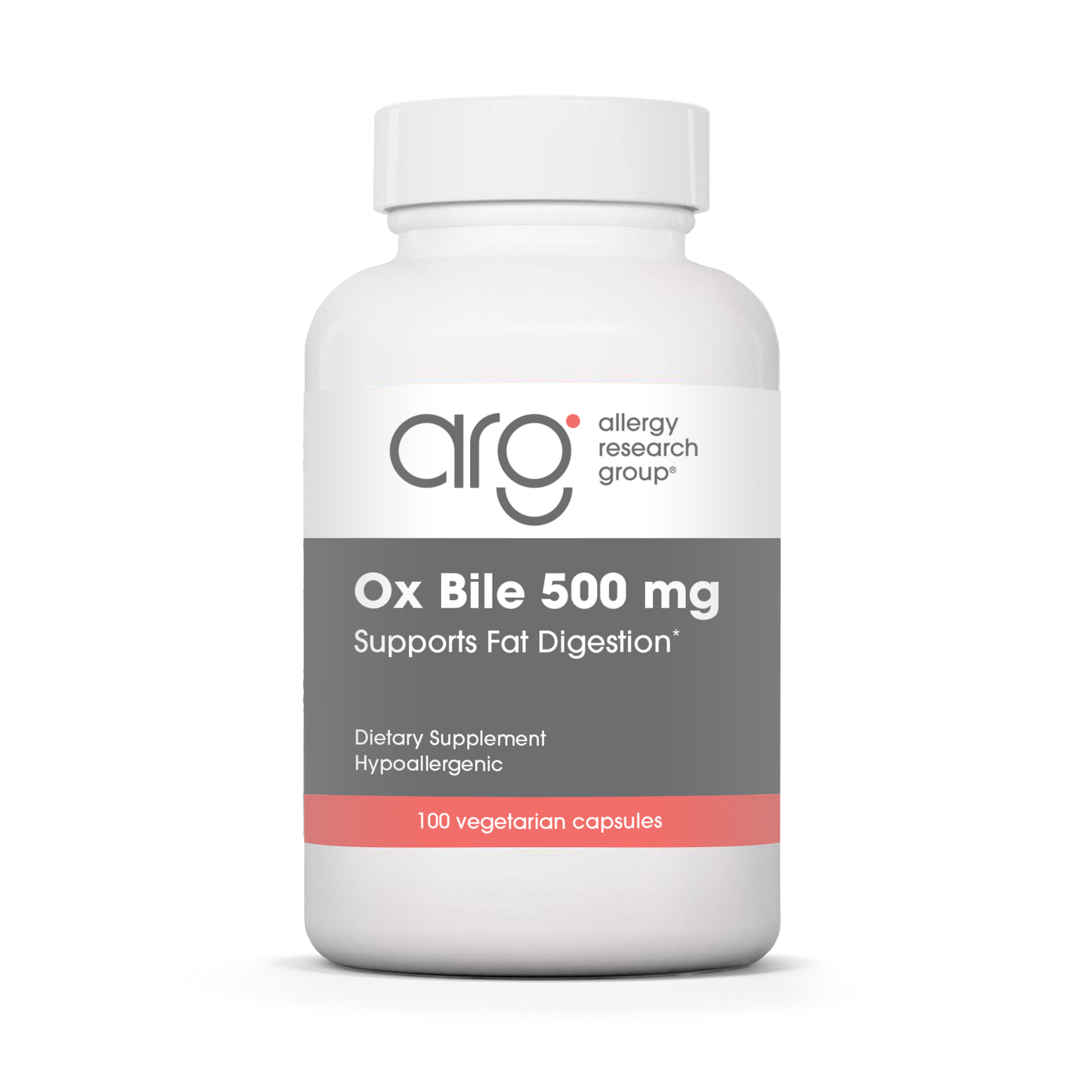 Allergy Research Group Ox Bile 500 mg - 100 vegetarian capsules bottle front label