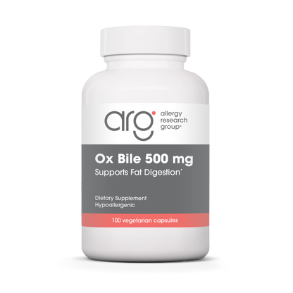Allergy Research Group Ox Bile 500 mg - 100 vegetarian capsules bottle front label