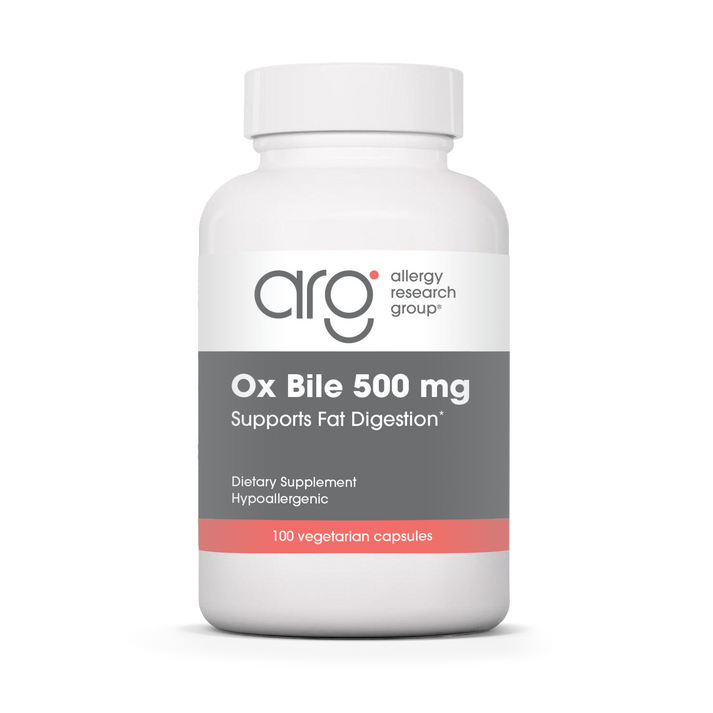 Allergy Research Group Ox Bile 500 mg - 100 vegetarian capsules bottle front label