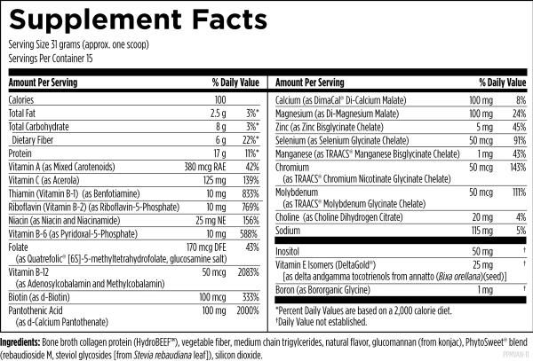 PaleoMeal® Vanilla, 480 g (1.1 lb) powder supplement facts image